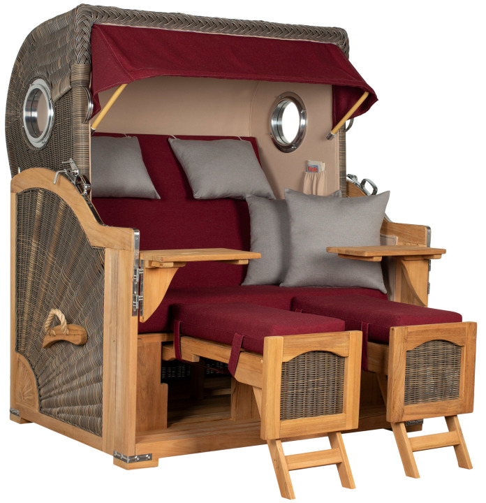 Strandkorb Rantum Grande Bullauge Teak PE Grey Dessin 594 Grau